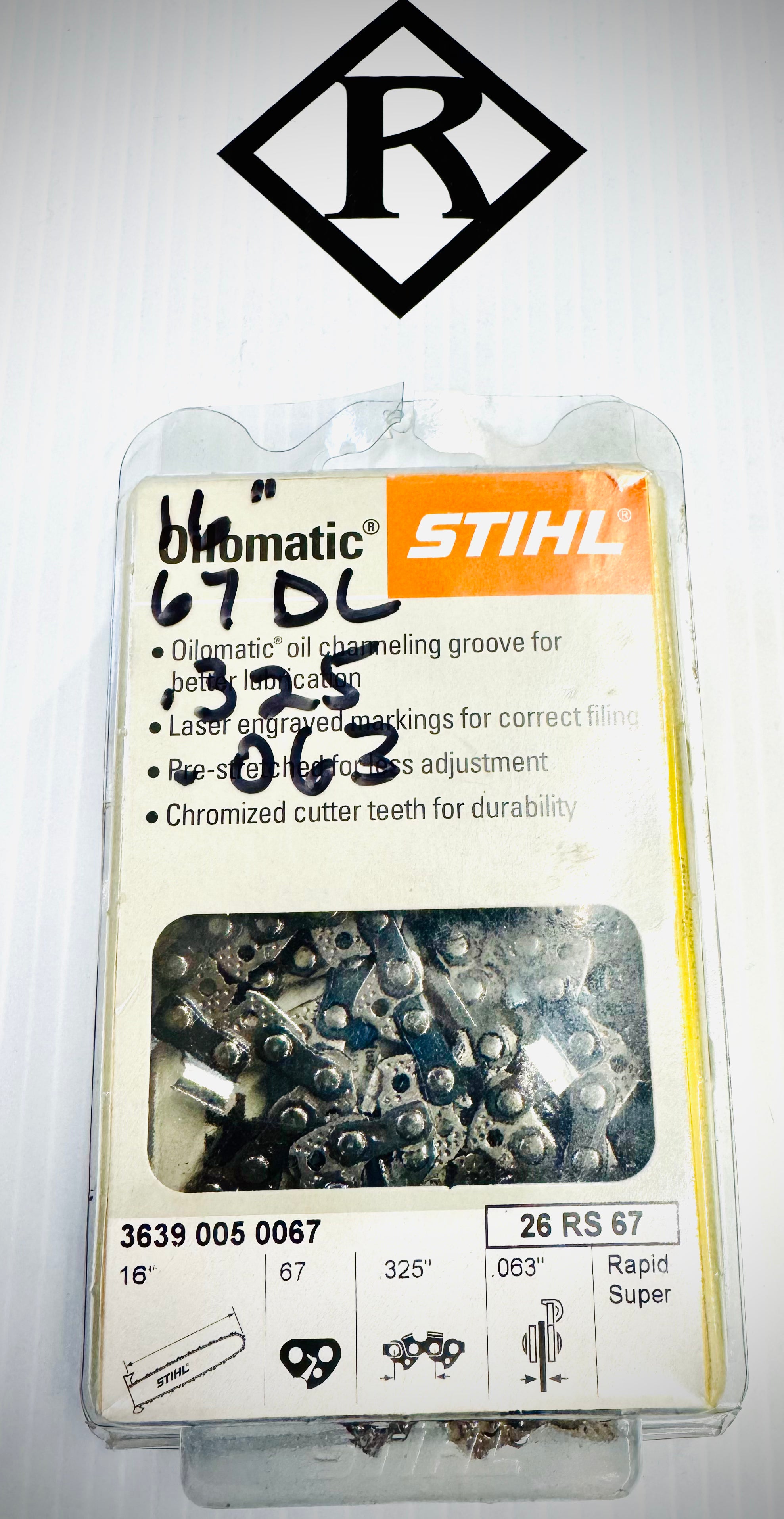 Stihl 16" Semi-Chisel Chainsaw Chain | .325" Pitch .063" Gauge 67 DL OEM 26RM-67