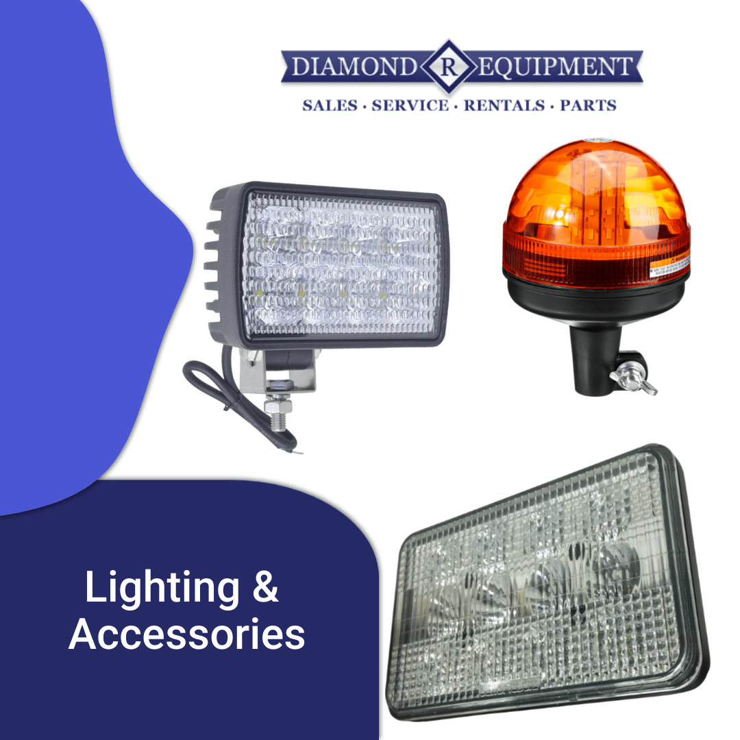 LED work lights and tractor lighting accessories displayed at Diamond R Equipment.