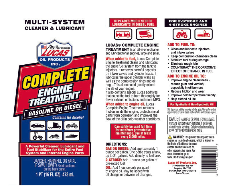 Lucas Complete Engine Treatment 16 FL OZ, 10016