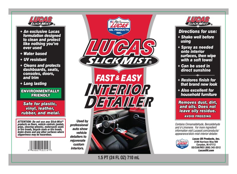 Lucas Slick Mist Interior Detailer 24 FL OZ, 10514