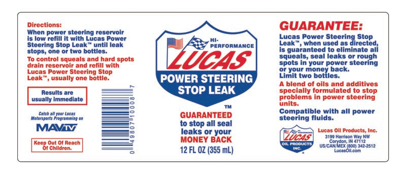 Lucas Power Steering Stop Leak 12 FL OZ, 10008