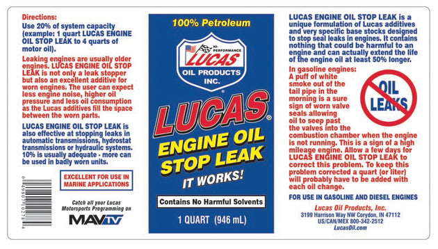 Lucas Engine Oil Stop Leak 1 QT, 10278