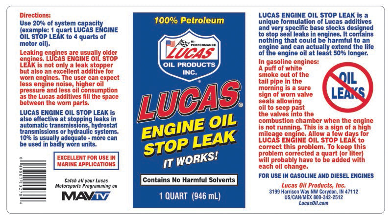 Lucas Engine Oil Stop Leak 1 QT, 10278