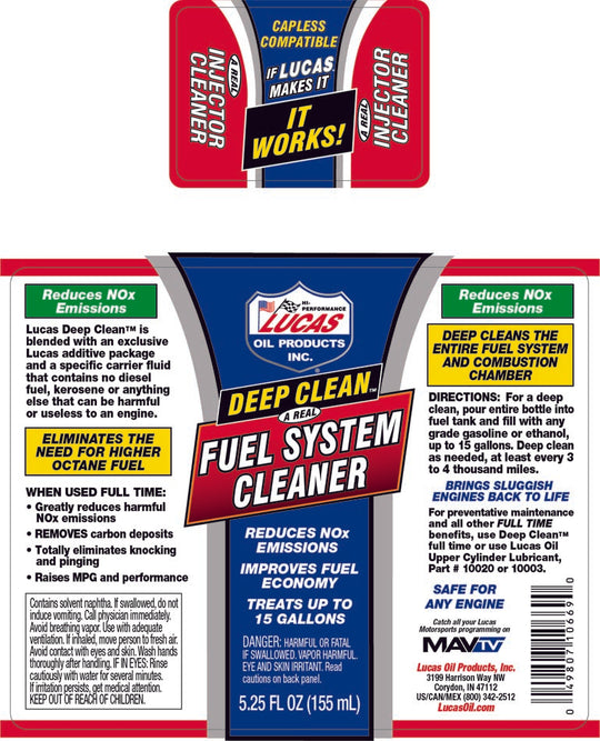 Lucas Deep Clean Fuel System Cleaner 5.25 FL OZ, 10669