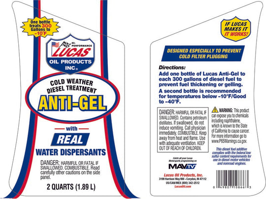 Lucas Anti-Gel Cold Weather Diesel Treatment 1/2 GALLON, 10866