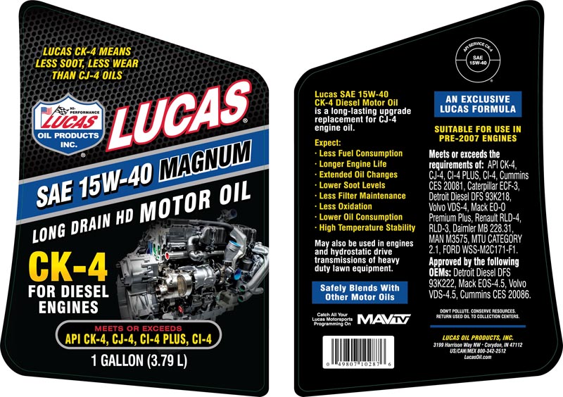 Lucas SAE 15W-40 Magnum CK-4 Diesel Oil 1 GALLON, 10287
