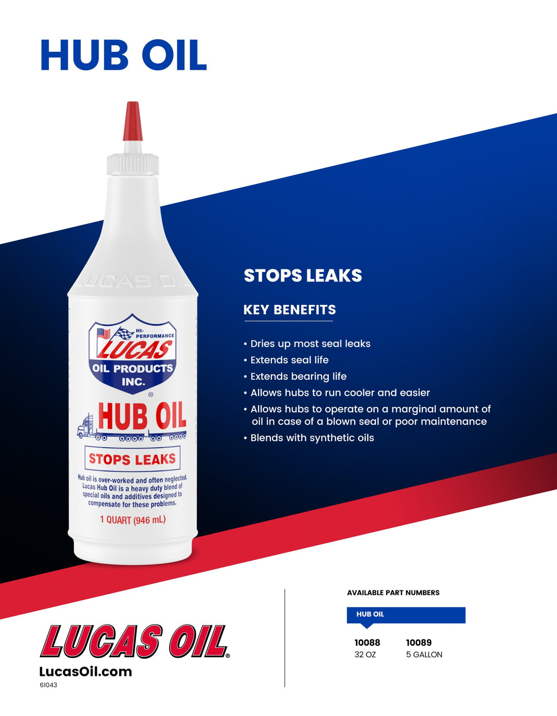 Lucas Hub Oil 1 QT, 10088