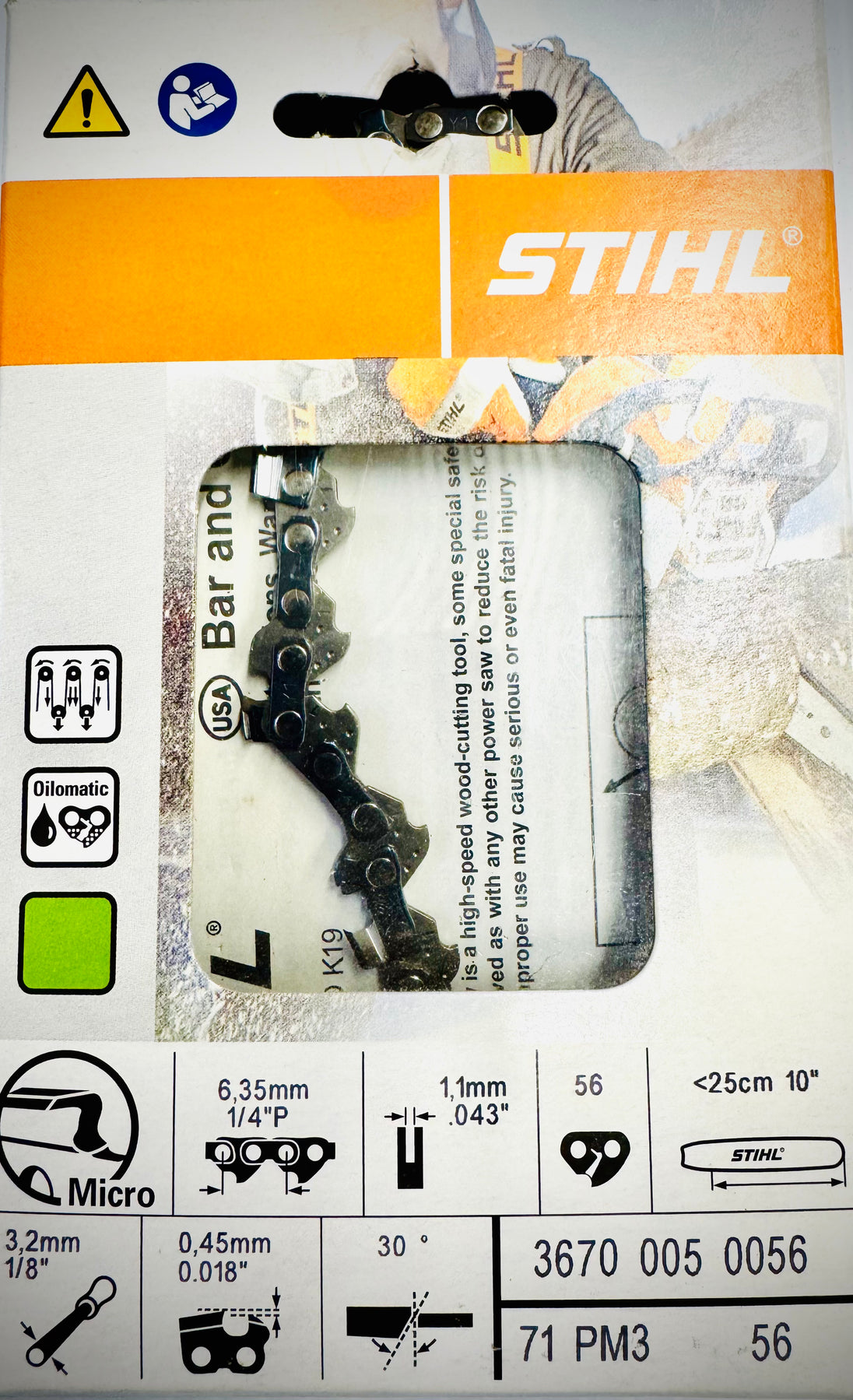 Stihl OEM 10" Saw Chain 1/4P" .043" 56DL 3670-005-0056 71PM3 HT #GL-R2C - Foto 2