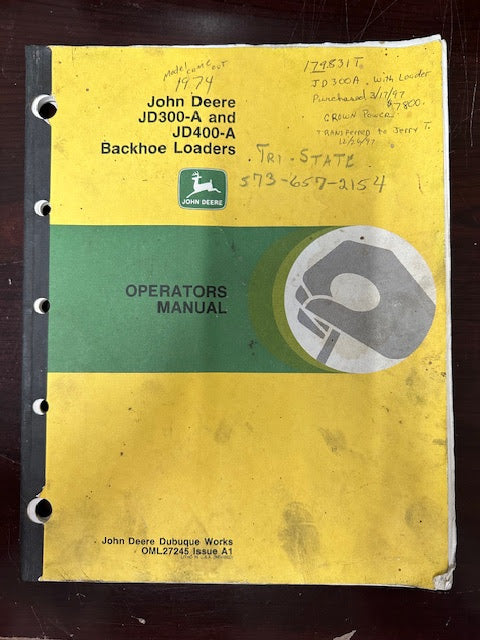 John Deere JD300-A AND JD400-A Manual OML27245