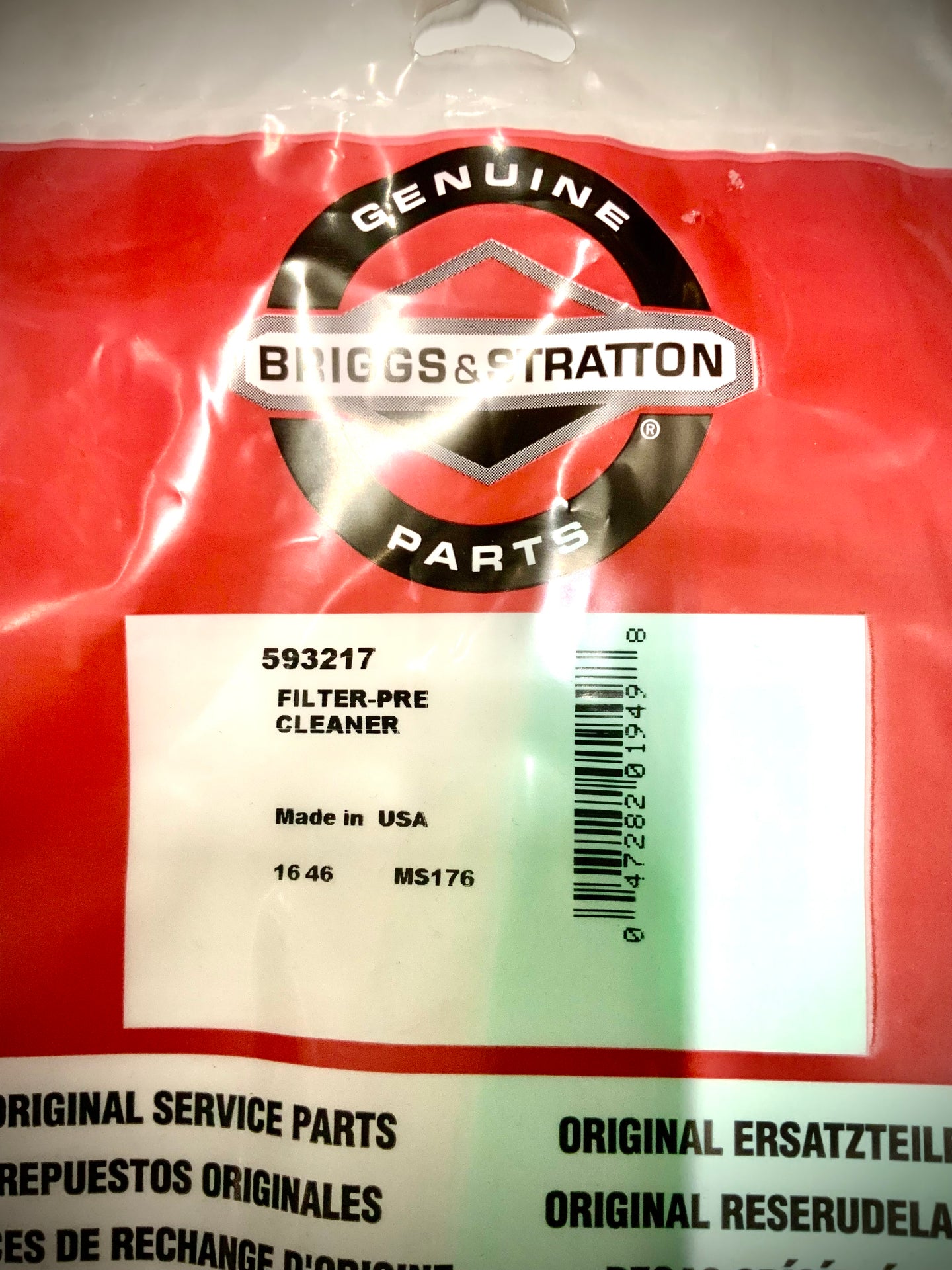 Briggs & Stratton Pre-Cleaner Filter, 593217
