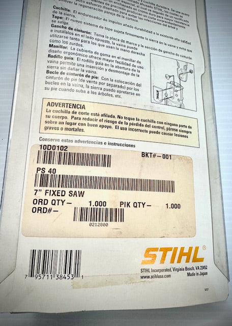 Stihl PS40 Straight Blade Pruning Saw and Sheath 7", 7010 882 0900