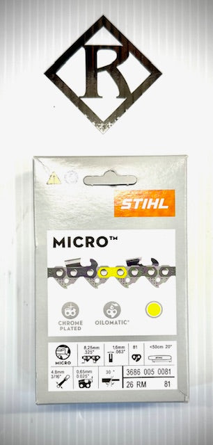 Stihl Chain 20" Micro .325 RM .063 81 DL Loop Low Vib, 26RM 81, 36860050081