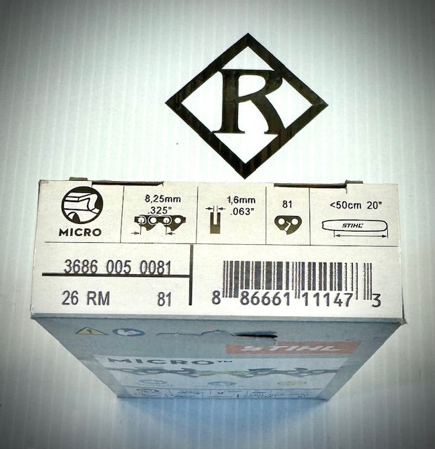Stihl Chain 20" Micro .325 RM .063 81 DL Loop Low Vib, 26RM 81, 36860050081