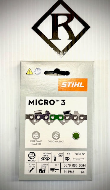 Stihl Oilomatic Saw Chain 12", 1/4" Pitch, .043" Gauge, 71PM3 64, 36700050064