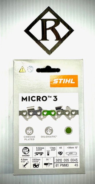 Stihl  Chain 12", 3/8" Picco Micro Mini 3, .043 45 Drive Link, 61PMM3 45, 36100050045