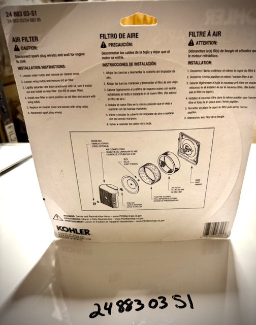 Kohler Air Filter Pre-Cleaner Kit, 24 883 03-S1