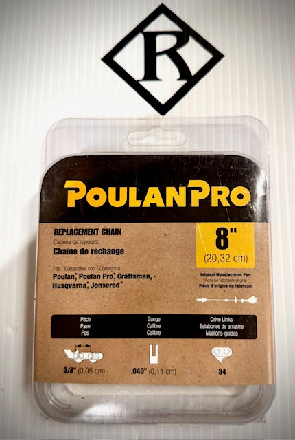 Husqvarna Poulan Pro 8" Replacement Chain, 90JG34DL 3/8, 581562501