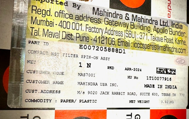 Mahindra Compact HST Filter, E007205888D1