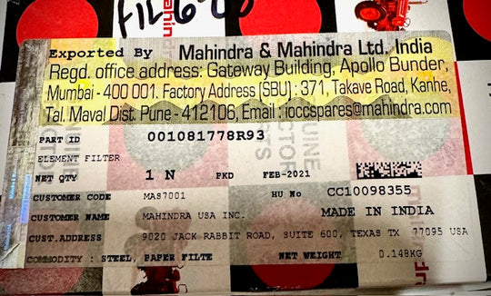 Mahindra Secondary Fuel Filter Element, 001081778R93