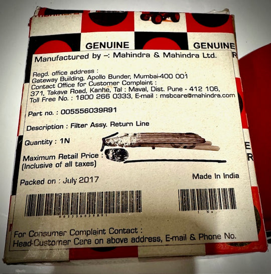 Mahindra Return Line Hydraulic Oil Filter, 005556039R91