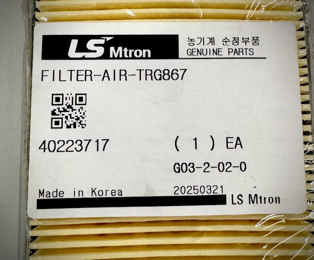 LS Tractor Charcoal Air Filter, TRG867, 40223717