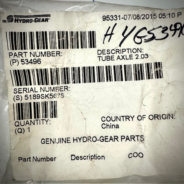 Hydro-Gear Tube Axle, HYG53496