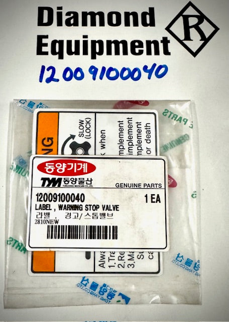 TYM Decal Label, Warning Stop Valve, 12009100040