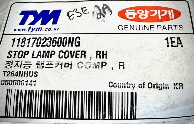 TYM Right Hand Stop Lamp Cover, 11817023600NG